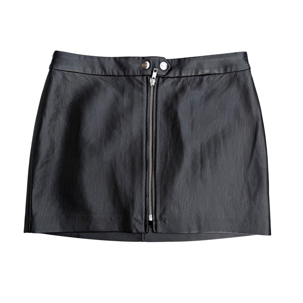 Wilfred Aritzia Black Faux Leather Mini Skirt Zip Front Moto Biker Chic Size 4